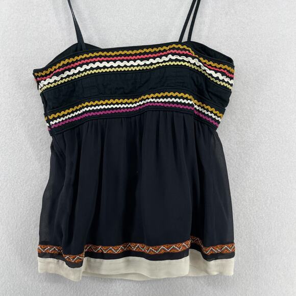 FRENCH CONNECTION Top Womens 2 Camisole Embroidered Ric Rac Trim Boho Black - Picture 3 of 16